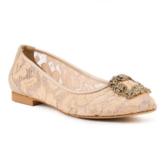 BALERINI CU DANTELA NUDE